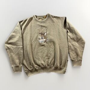 Vintage Deer Buck Embroidered Nature Outdoor Crewneck Sweatshirt Size M Brown